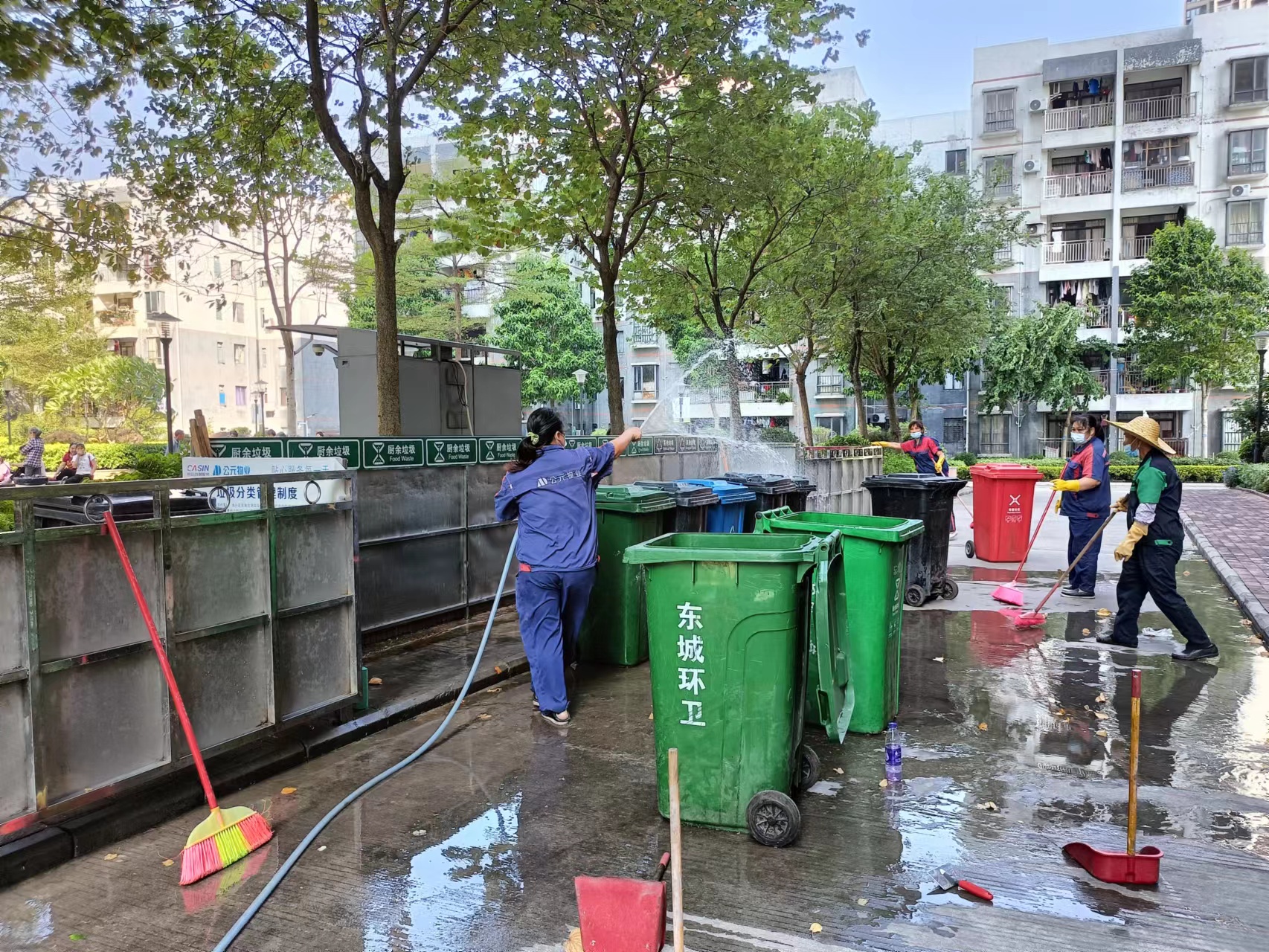 清理綠化帶垃圾，清洗各各棟樓大堂地面與消毒垃圾池6.jpg